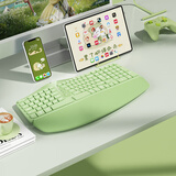B.O.W航世 K308DL人体工学三模有线无线蓝牙充电键盘106键 笔记本ipad平板电脑通用护腕手托键盘 抹茶绿