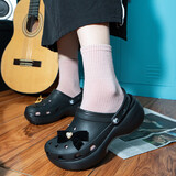 卡骆驰（crocs）女鞋厚底云朵洞洞鞋户外休闲时尚一脚蹬沙滩鞋 206750-001 37-38