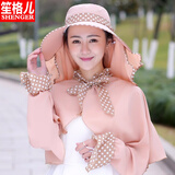 笙格儿 韩版帽子女夏季遮阳帽太阳帽户外遮脸出游百搭骑车大沿防晒帽披肩 圆点卡其 均码