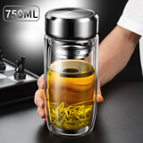 双立人耐摔玻璃杯男士双层鹅蛋防摔隔热杯子大容量加厚车载 特大双层-银色750ml加杯套-0只