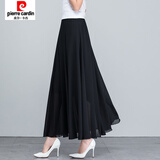 皮尔卡丹（pierre cardin）时尚雪纺半身裙女夏季新款中长款裙子垂感度假沙滩裙高腰大码长裙 黑色【裙长80cm】 XL 120-140斤