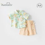 欢喜小熊宝宝短袖套装男童夏季半袖衣服婴幼儿夏天衬衫2025新款男孩潮服