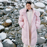 艾莱依甜美毛球羽绒服女质感狐狸毛领长款连帽保暖鸭绒冬外套 初桃粉S