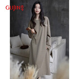 古今（GUJIN）春秋新品纯棉睡裙女长家居服裙子休闲宽松大码可外穿睡衣带胸垫L