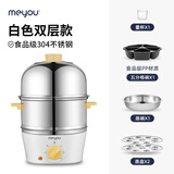 名友（meyou） 煮蛋器304不锈钢多功能蒸蛋器 迷你电蒸锅单双层家用煮鸡蛋神器早餐炖蛋机器定时断电 双层 朱鹭白