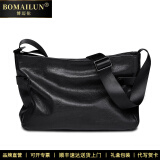 博迈伦（BOMAILUN）男士斜挎包大容量单肩包【优质牛皮】时尚通勤风简约百搭真皮男包 黑色 10-11寸 30*9*22cm