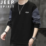 JEEP SPIRIT吉普卫衣男春秋季圆领长袖T恤打底衫休闲商务男装 黑色 2XL