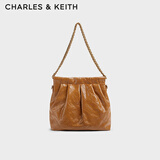 CHARLES&KEITH链条单肩腋下托特包流浪包包女包女友生日礼物CK2-20671559 【M号】Chocolate巧克力色 M