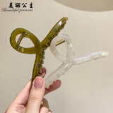 美丽公主 大号网红抓夹亚克力盘发优雅气质鲨鱼夹后脑勺头饰发卡 9#果冻绿色+米色
