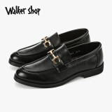 Walker Shop【品牌精选】皮鞋男士新款增高软底商务正装鞋休闲套脚乐福鞋子男 黑色【光面】 43