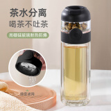 象普茶水分离泡茶杯双层玻璃杯男女高档家用办公室水杯便携车载直饮杯 双层防烫【270ML】水墨黑
