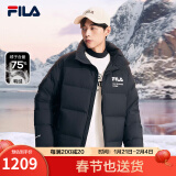 斐乐（FILA） 官方羽绒服情侣款冬季休闲运动连帽长袖印花保暖外套男女装上衣 正黑色-BK L 175/96A