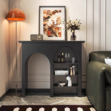 法式复古岩板玄关柜走廊艺术极简玄关桌靠墙双拱形设计置物架新款 轻奢黑色 110纯黑岩板  带置物柜