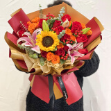 幽客玉品520情人节鲜花速递红玫瑰花束表白送女友生日礼物全国同城配送 红玫瑰向日葵百合混搭花束