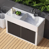 家用整石花园水池阳台大理石水槽户外庭院一体石头洗手盆防水防晒 80x50x82带柜门