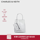 CHARLES&KEITH纯色褶皱磁吸手提斜挎托特包包女包生日礼物新年礼物CK2-30782347 Silver银色 S