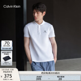 Calvin Klein Jeans夏季男士商务半开襟翻领ck字母印花透气短袖POLO衫J319635 YAF-白色 XXL  （建议190-200斤）