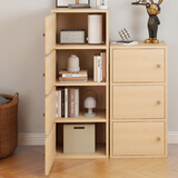 雅美乐书架落地简易书柜带门原木色卧室书房阳台飘窗置物小柜子三层Y392