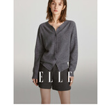 ELLE【100%绵羊毛】简约气质毛针织衫女2026春装新款新年圆领毛衣开衫 深灰色 M