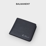 巴玛特（Bal Manent）真皮钱包男头层牛皮男士钱包超薄钱夹男短款多卡位牛皮皮夹男Q004 蓝色横款 横款