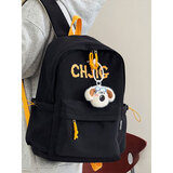 匡睿书包初中学生日系复古大容量休闲高中大学生双肩包轻便高颜值背包 黑色（带飞行员狗狗挂件）