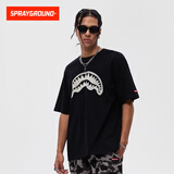 SPRAYGROUND鲨鱼嘴涂鸦印花短袖T恤男美式潮流休闲宽松半袖体恤情侣上衣 黑色 L