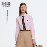 Teenie Weenie小熊女装衬衫2025秋新款活力多巴胺清新基础翻领衬衣