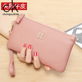 chongsukei小&ck头层牛皮手拿包女包2025新款零钱包长款气质软皮真皮小手包 豆粉色