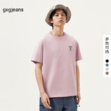 gxg.jeans男装 多色趣味印花时尚简约圆领短袖T恤 灰粉色 175/L