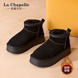 拉夏贝尔（La Chapelle）雪地靴女冬季保暖加绒棉鞋百搭加厚短靴女-0835 黑色-热销款 37