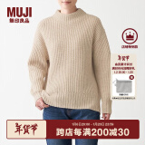 无印良品 MUJI 女式 含牦牛绒羊毛棱纹编织 高圆领宽版毛衣 长袖针织衫 燕麦色 M -L （165/88A）