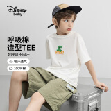 迪士尼（DISNEY）童装儿童男童棉质短袖T恤吸湿排汗亲肤软上衣24夏DB421BE19白150