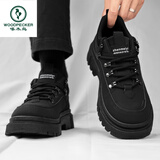 啄木鸟男鞋2025新款春秋季低帮休闲运动户外跑步厚底耐磨耐脏增高马丁靴 黑武士【关注店铺优先发货】 45