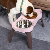 休普狗碗高脚宠物食盆食具狗饭碗防打翻不锈钢狗盆围边桌子桃粉色M码