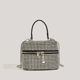 CAMPUSKITTEN轻奢水钻链条斜挎包包女百搭高级感手提包晚宴约会包盒子包女 黑色水钻