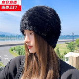 槿城兔毛帽子女秋冬天加厚保暖显脸小韩版冬季毛绒手工皮草毛线帽MM85 黑色 均码