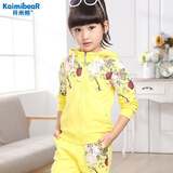 开米熊童装女童套装春秋装儿童中大童运动休闲卫衣洋气两件套潮女孩衣服 黄色(花朵款) 120 码建议身高110cm左右