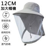 VANREE SPORT钓鱼防蚊帽户外男遮脸装备采蜂蜜养蜂人面罩防蜂头罩夜钓防虫帽子 浅灰升级款（前网后布）