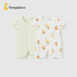 童泰（TONGTAI）婴儿短袖连体衣夏季纯棉宝宝衣服儿童家居内衣哈衣2件装 绿色90cm