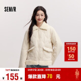 森马（Semir）棉服女拼接毛绒翻领温柔百搭2024冬季宽松棉衣复古风109724112003