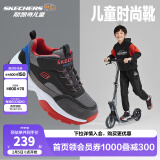 Skechers斯凯奇儿童绒绒靴男女童冬季防滑儿童加绒运动鞋中帮棉靴302527L 男童-不加绒/黑色/多彩色/BKMT 27.5