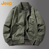 吉普（JEEP）夹克男士外套春秋季棒球领宽松休闲工装衣服男 军绿 4XL 