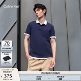 Calvin Klein Jeans夏季男士商务半开襟翻领ck字母印花透气短袖POLO衫J319635 CIK-藏蓝色 L  （建议150-170斤）