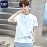 TEEK纯棉圆领短袖t恤男生休闲衣服 2025春季男装中国风印花青年上衣 HS1531白色 L