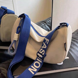 享弗大容量尼龙包包女时尚2024新款休闲单肩包百搭宽带斜挎枕头包 白配蓝 专柜原版+极速发货