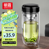 明霞双层玻璃杯加厚泡茶杯鹅蛋杯商务送礼茶水分离400ml黑色