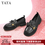 他她（TATA）通勤百搭乐福鞋春季新款方跟小皮鞋女单鞋WCPA1AA3 黑色 36