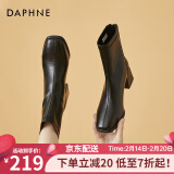 达芙妮（DAPHNE）短靴女瘦瘦靴秋冬季法式粗跟中跟英伦风百搭品牌女靴子2023冬季 黑色 34 (220mm) 标准码