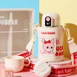 杯具熊（BEDDYBEAR）儿童水杯保温杯316不锈钢吸管直饮保温壶男女宝宝学生上学喝水杯 小拱门智能两盖杯-幸运兔480ml