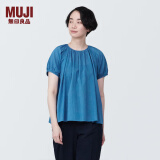 无印良品（MUJI） 女式 强捻短袖罩衫女装衬衫衬衣内搭夏季款纯棉全棉上衣BC2J8C4S 蓝色 L 165/88A